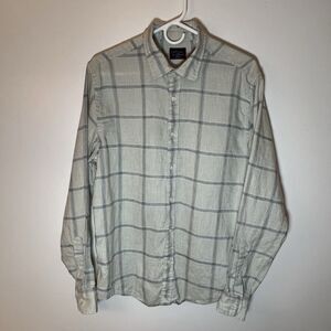 UNTUCKIT Men's Blue Plaid Linen Wrinkle Resistant LS Button-Front Shirt Large‎